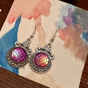 Mermaid Earrings Iridescent Scales Colorful Jewelry